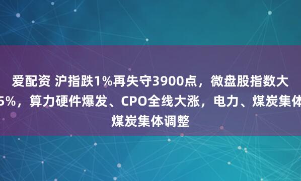 爱配资 沪指跌1%再失守3900点，微盘股指数大跌3.5%，算力硬件爆发、CPO全线大涨，电力、煤炭集体调整